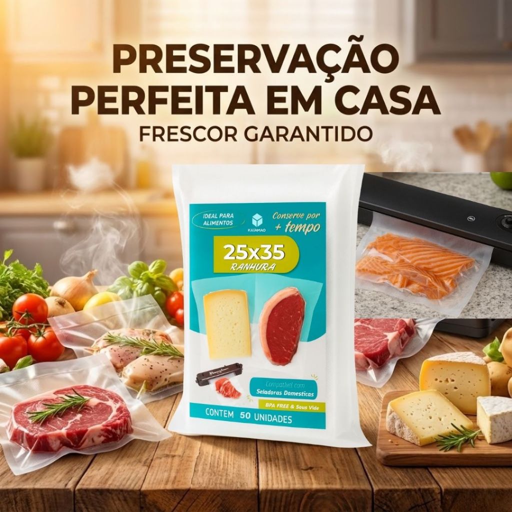 Embalagem a Vácuo 25x35 Ranhurada 50 Unidades Saco Plastico Seladora Embalagem Gofrada Seladora