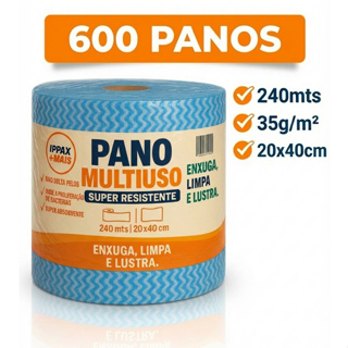 Pano Multiuso Para Limpeza Ippax +mais 20x40cm 600un 240m Azul em Oferta na Shopee