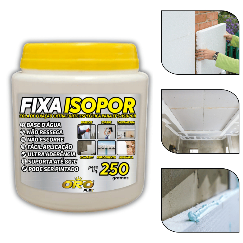 Cola FIXA ISOPOR em Telhas e Paredes sem cheiro Branco Pronto Uso Fácil Aplicação 250GR OROFLEX