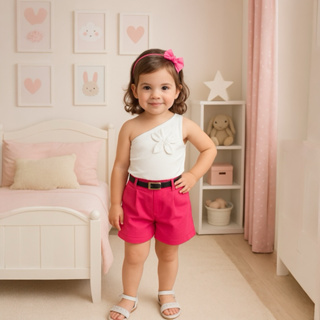 Conjunto Alfaitaria Infantil Meninas Rosa Pink Moda Blogueirinha Alfaiataria + Cinto Blusa Manga Mula Manca Canelada em Oferta na Shopee