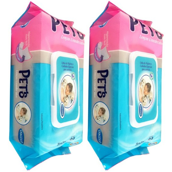 Kit C/ 2 Lenços Umedecidos Cães Gatos Chalesco - 160 Toalhas Higiênicas - Limpeza Rápida Para Pets