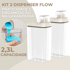 Kit 2 Dispenser Lavanderia 2,3L Sabão Líquido Acrílico Porta Amaciante Sabão em Pó Ou