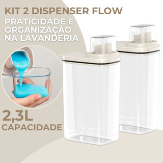 Kit 2 Dispenser Lavanderia 2,3L Sabão Líquido Acrílico Porta Amaciante Sabão em Pó Ou