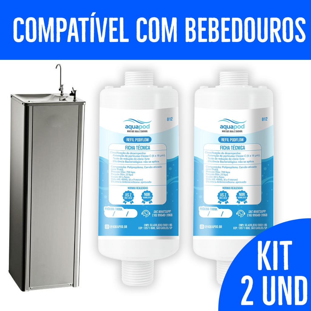 Kit 2 Refil Aquapod Compatilvel com Bebedouro Pressão Bag Industrial IBBL