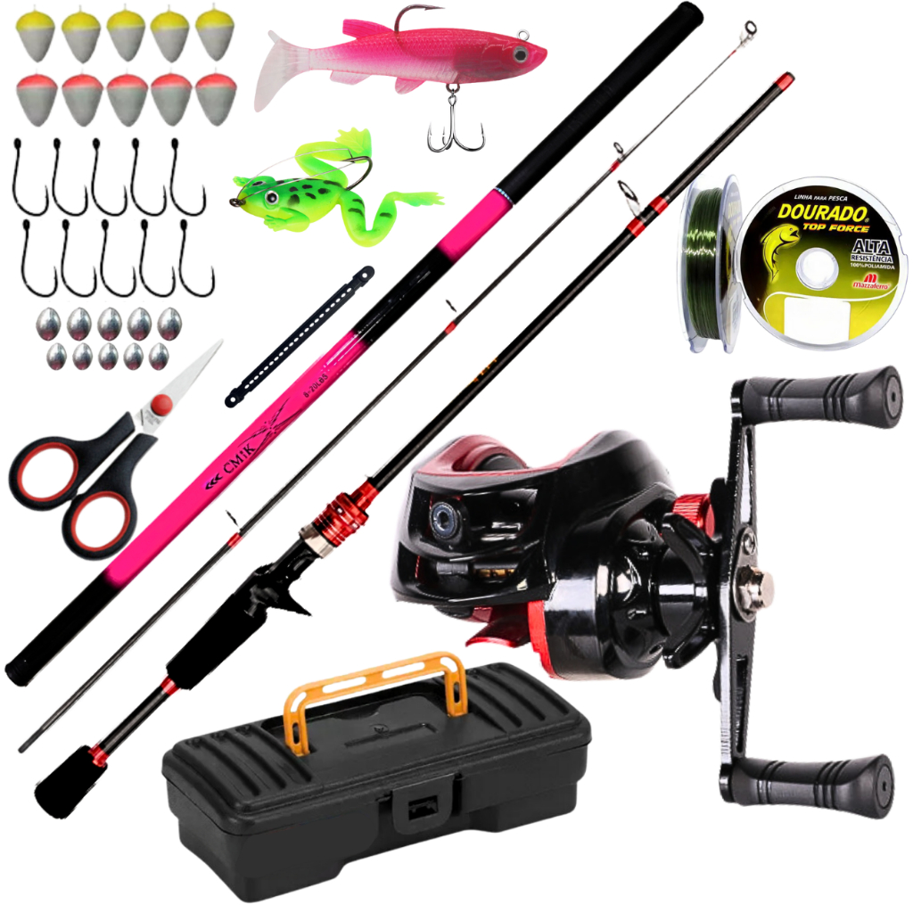 Carretilha De Pesca Anti Cabeleira Vara Telescopica de Mão Isca Artificial Pesca Tucunare Dourado.