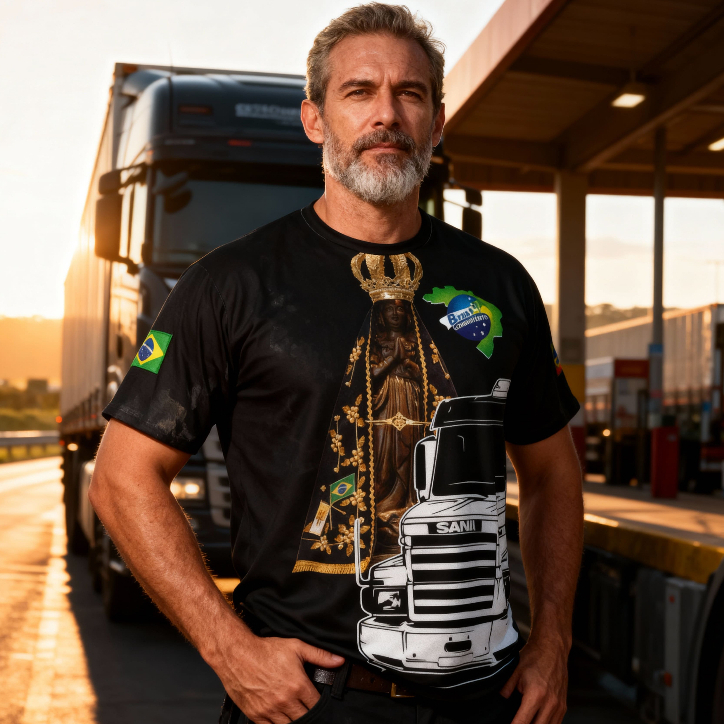 Camiseta Nossa Senhora Masculina Religiosa Católica Caminhoneiro Estampada Fé Cristã Casual em Oferta na Shopee