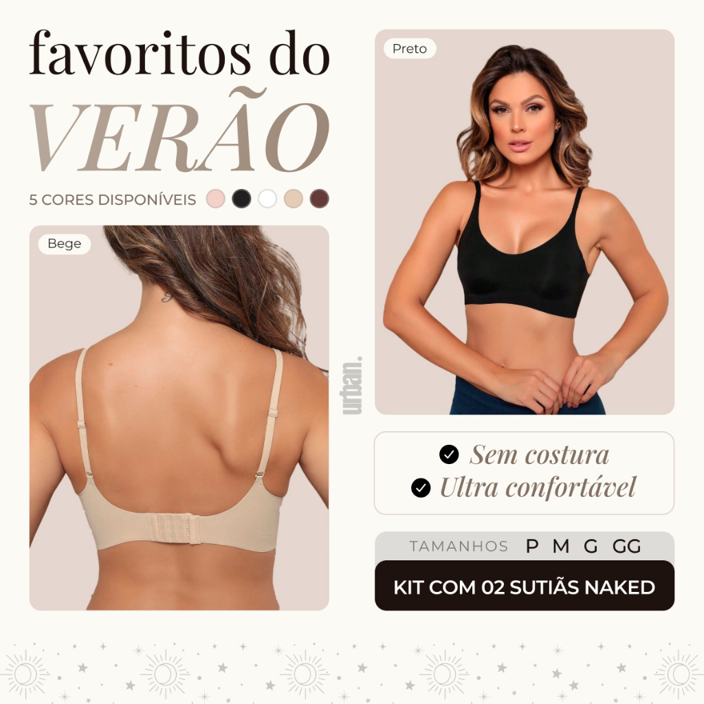 Kit 2 Sutiã Top Naked Poliamida Sem Costura com Bojo Removível, Alça Ajustável Confortável Elastano | Fitness Ar Livre em Oferta na Shopee