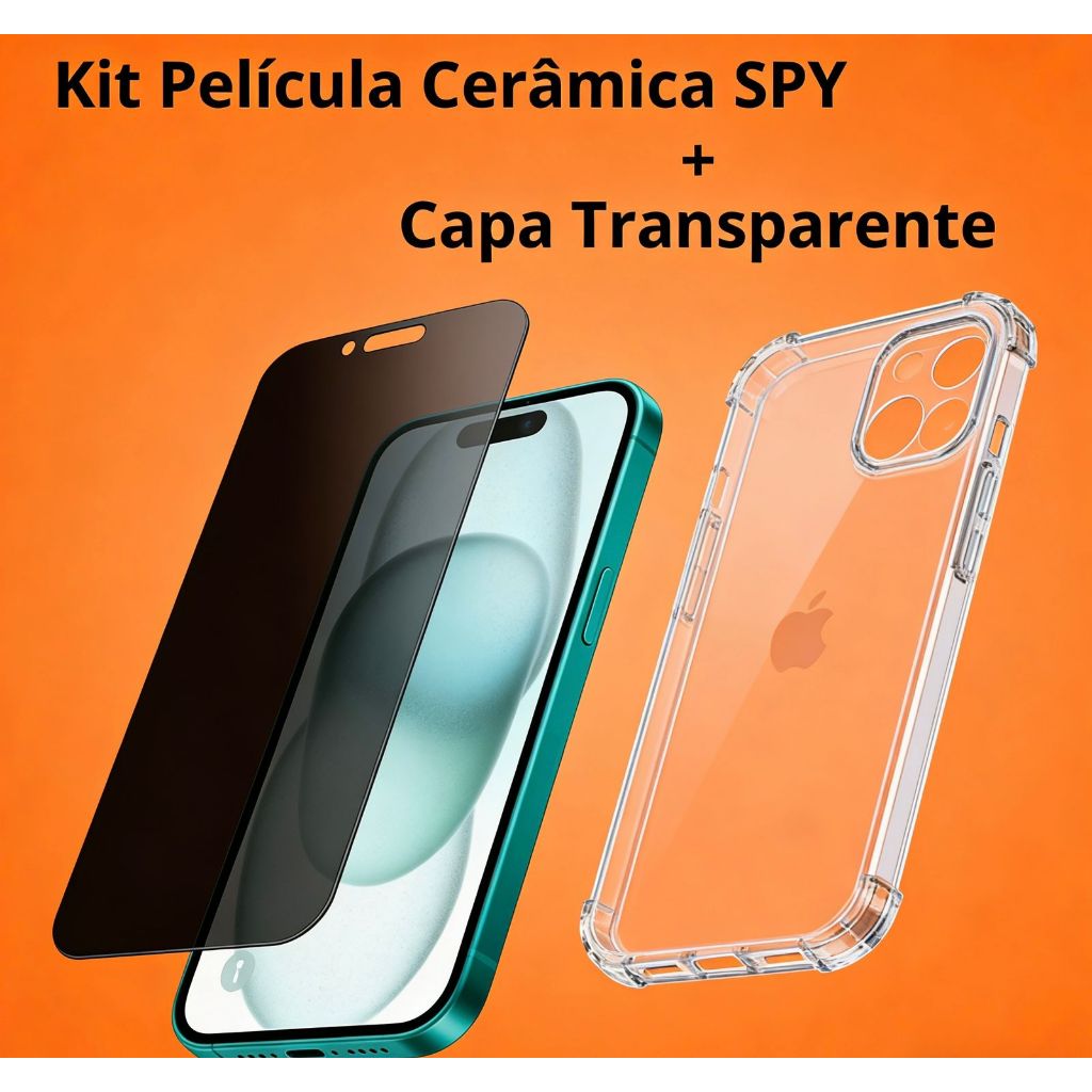 Kit Capa antishok+Película Cêramica Privacidade Fosca Para Todos iPhone X/XS/XR/11/12/13/14/15/16/17