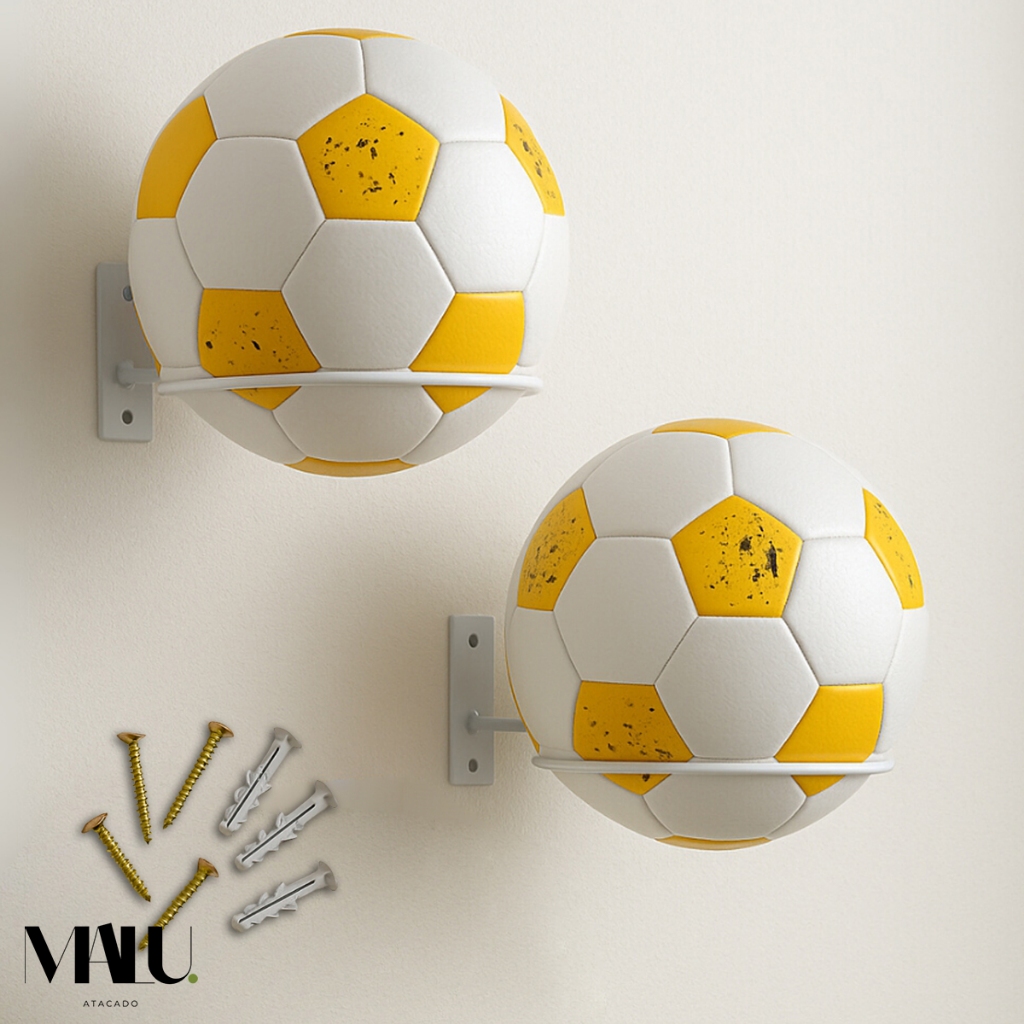 Kit 02 Suporte de Bola Futebol Basquete ou Vôlei com Parafusos e Buchas Aço Reforçado