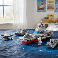Navio Porta-Aviões 2 em 1 – Kit de Blocos 315 Peças com Aviões e Barcos Montáveis
