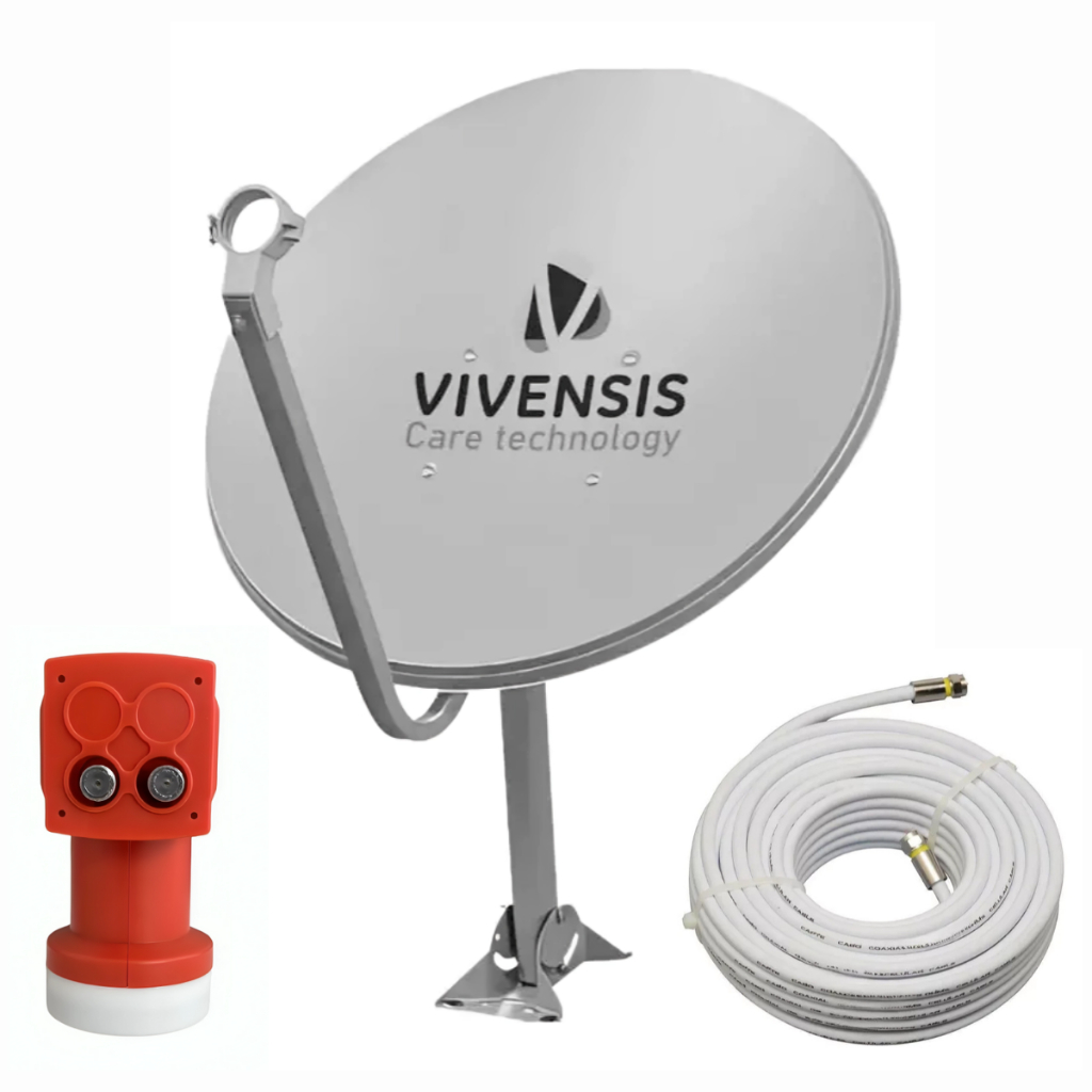Kit Antena Digital Parabólica Vivensis 60cm Lnbf Duplo Ku Cabo