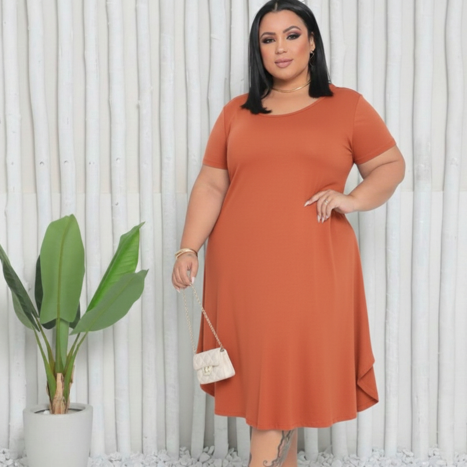 Vestido Feminino Plus Size Manga De Calor Tam G1-G2-G3-G4 Viscolcrya Premium