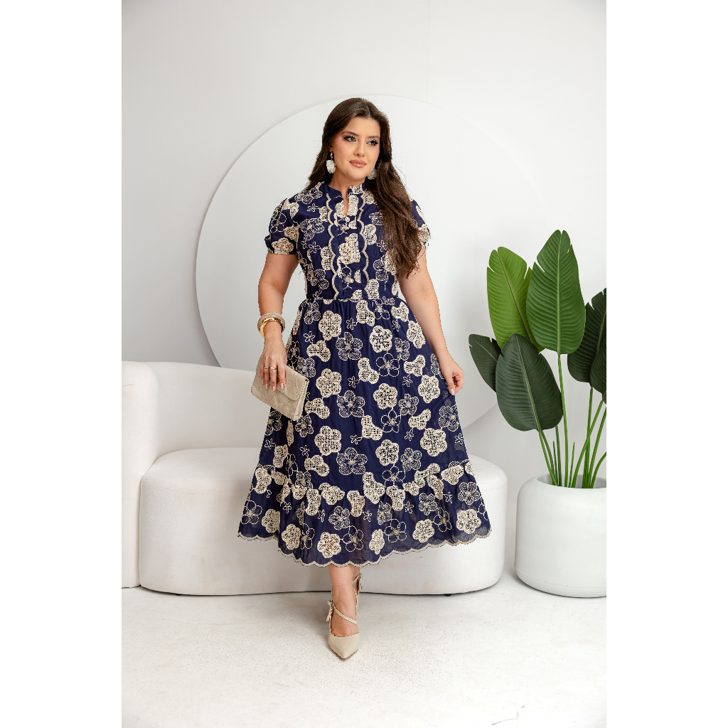 Vestido Mirela Feminino Leve e Delicado em Tecido Lese Bordado Cordonê 100% Algodão Premium
