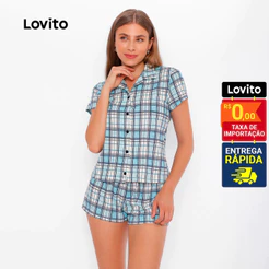 Lovito Pijama Feminino Conjunto Blusa e Shorts Xadrez PJB303BRL332