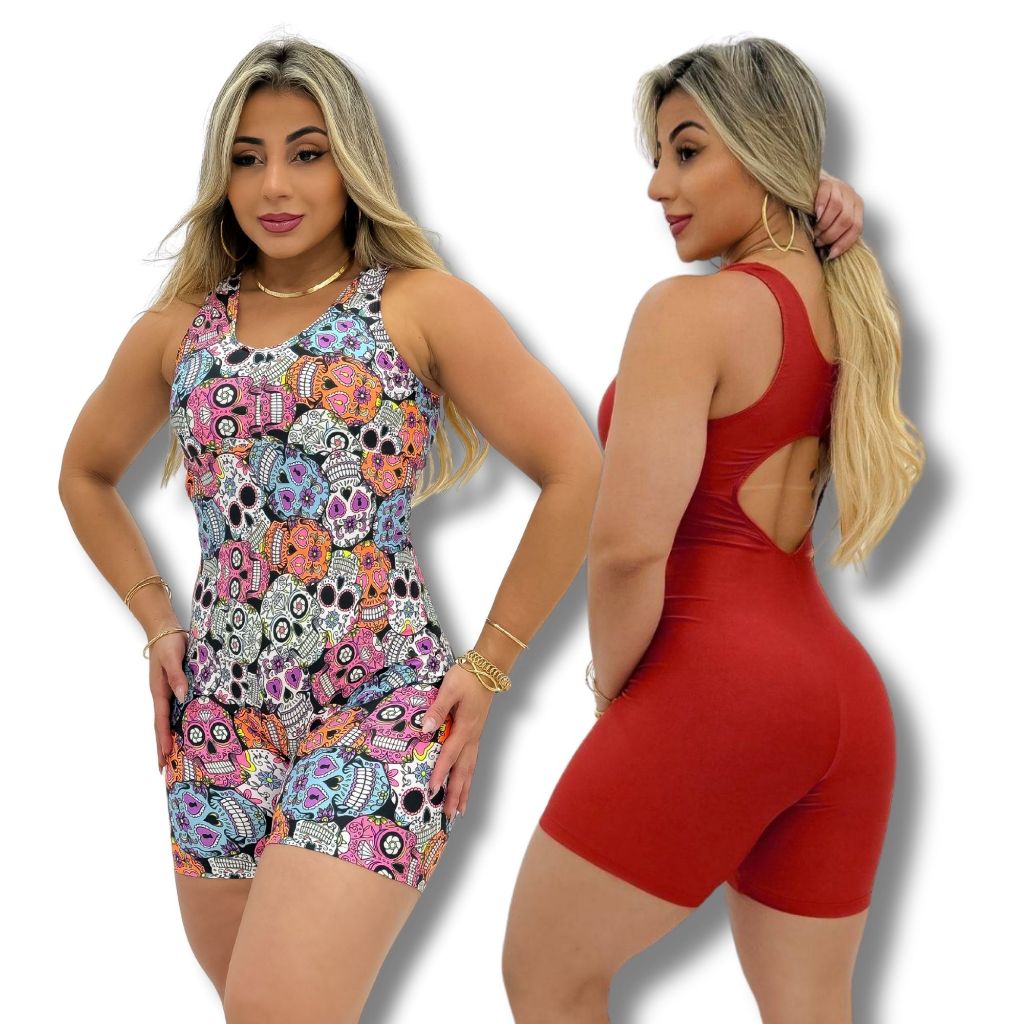 Macaquinho Feminino De Academia Curto Fitness Shortinho Liso