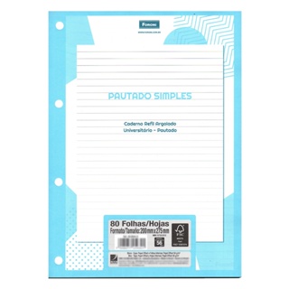 Refil Fichário Universitário FORONI Uni4 Pauta Básica - 80fls de 56g/m² em Oferta na Shopee