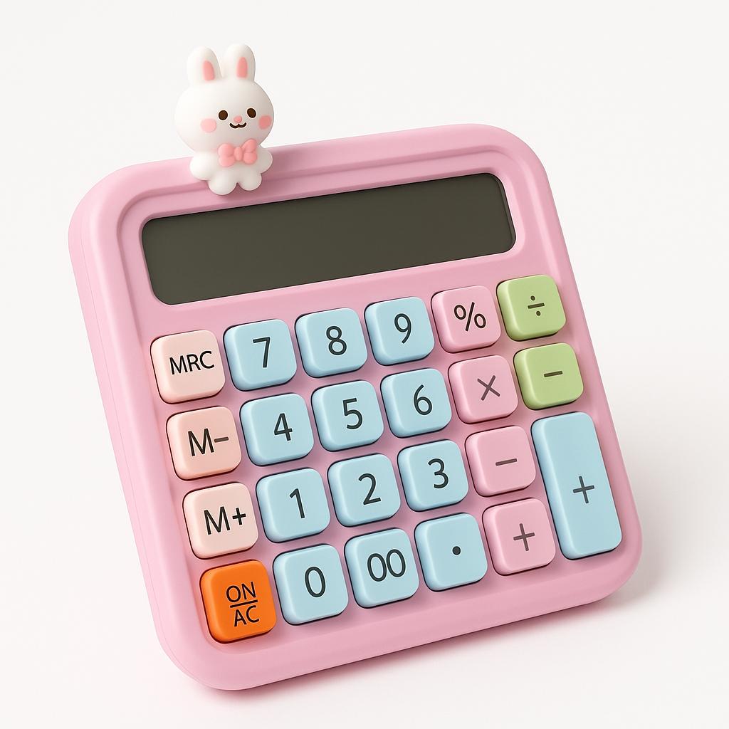 Calculadora Kawaii Rosa Fofa Cute com Personagem DIY Solar Mesa Escritório Escola Faculdade Portátil