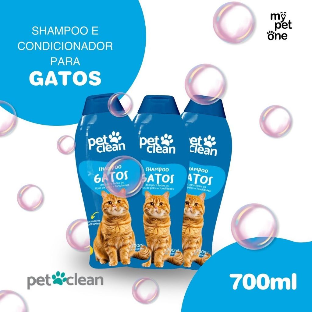 Kit 3 Shampoo e Condicionador 2 em 1 para Gatos 700ml - Pet Clean