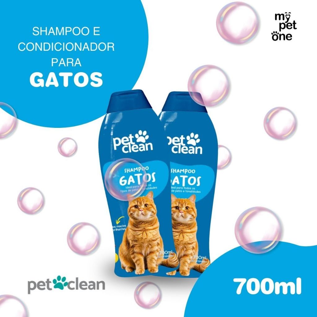 Kit 2 Shampoo e Condicionador 2 em 1 para Gatos 700ml - Pet Clean em Oferta na Shopee