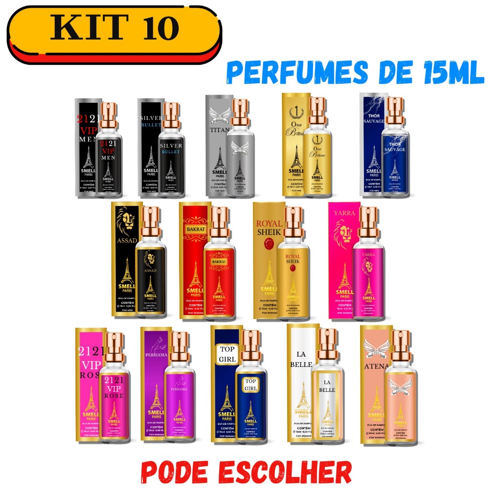 Perfume Árabe Kit 10 Perfumes 15ml Smell Paris | Alta Fixação | Masculino Feminino | Original