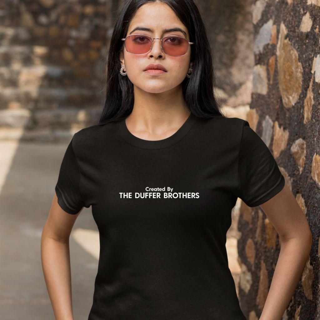 Camiseta Feminina Created By The Duffer Brothers Stranger Things Seriado 100% Algodão Preto