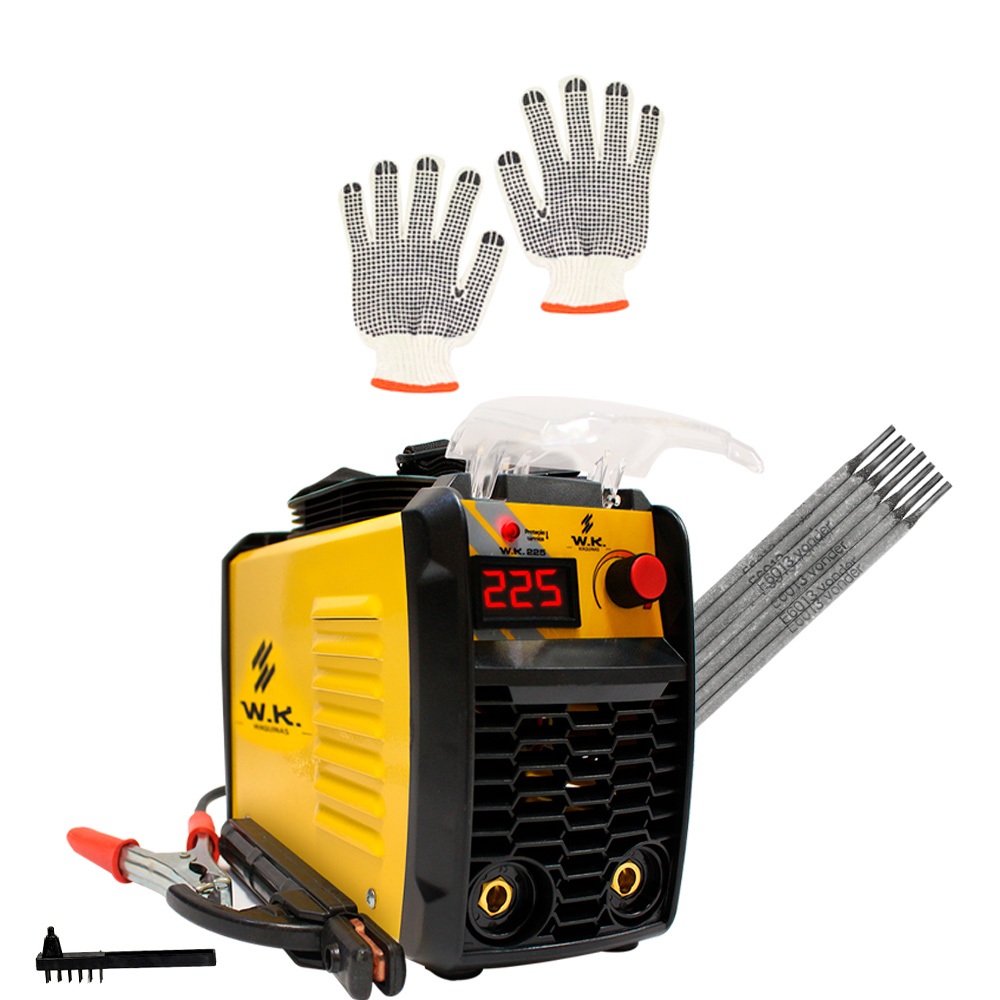 Máquina de Solda Portátil Wk 225 220V com Luva Pigmentada e 250g Eletrodo 3,25MM Pró Euro em Oferta na Shopee