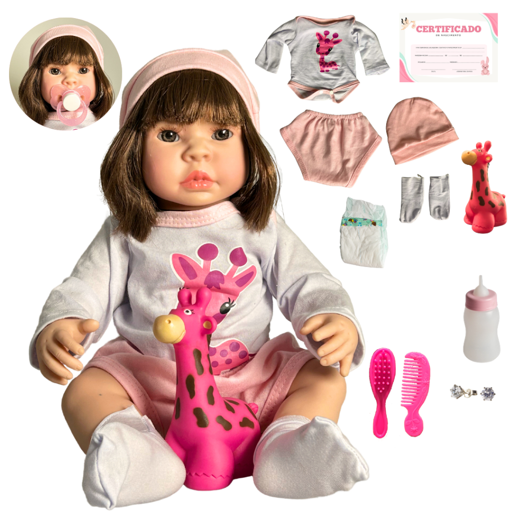 Boneca Bebe Reborn Roberta Girafinha Realista Corpo de Silicione com Enxoval em Oferta na Shopee