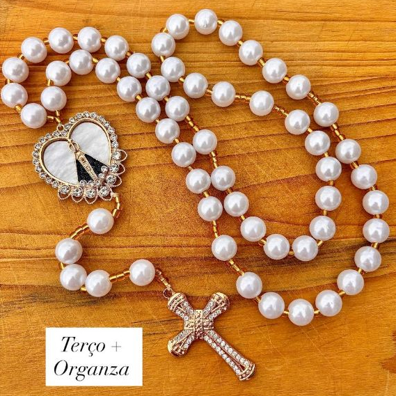 Terço Noiva de Aparecida + Organza para presentear - OFERTA em Oferta na Shopee