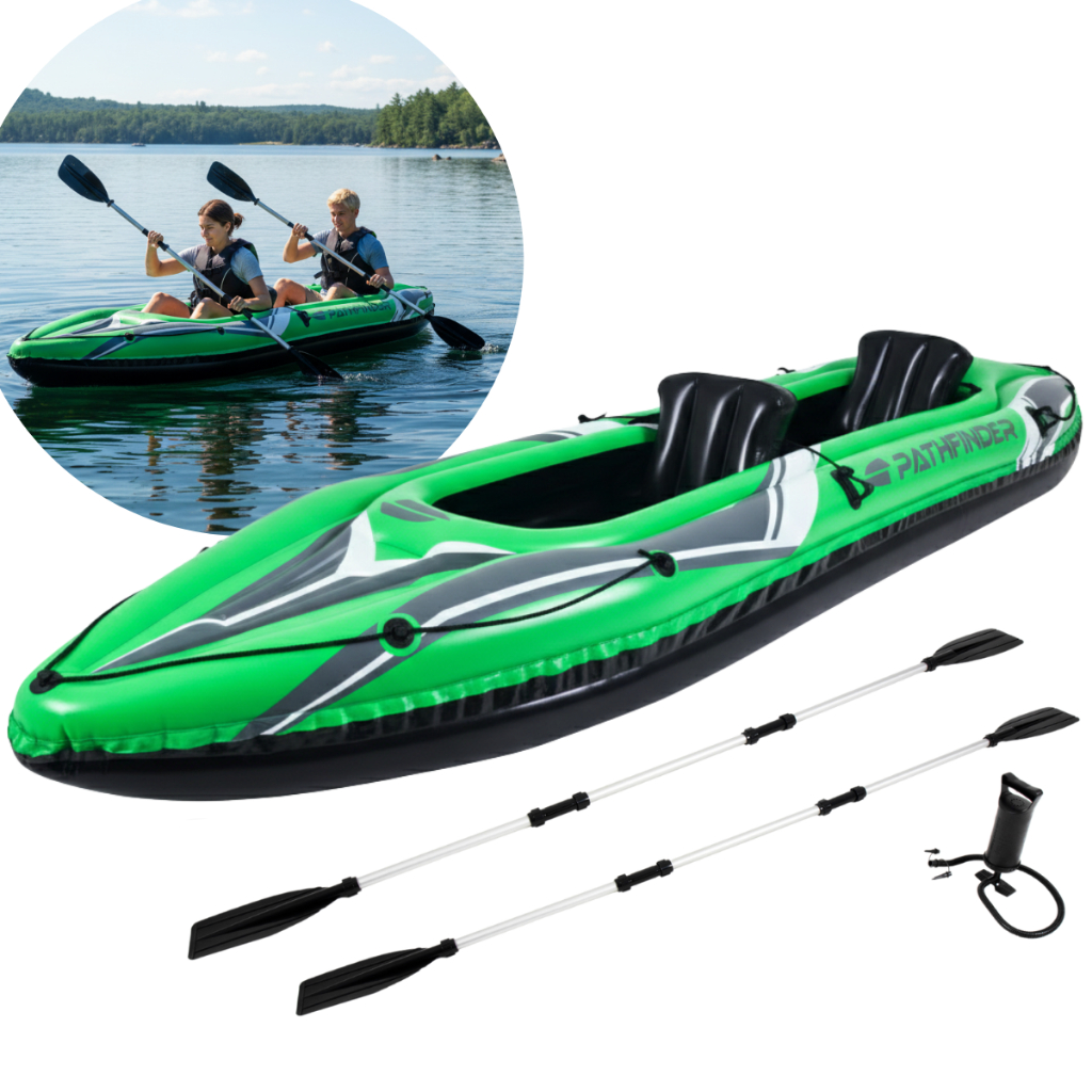 Imagem Caiaque Inflável Com Bomba + 2 Remos + Bomba Para 2 Pessoas Lagos Rios Mares Verde Importway