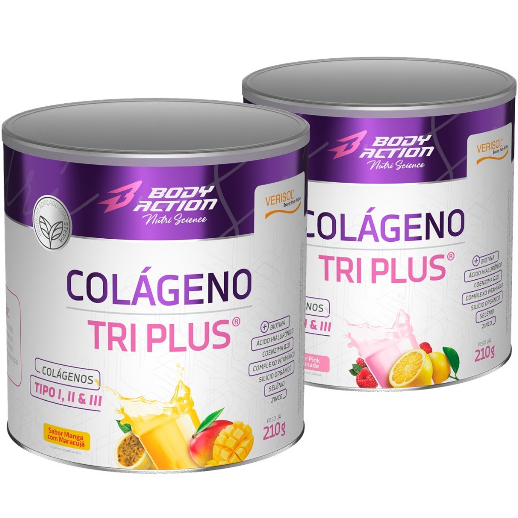 Kit 2x Colágeno Verisol Tri Plus Tipo 1, Tipo 2 e Tipo 3 - 210g Bodyaction em Oferta na Shopee
