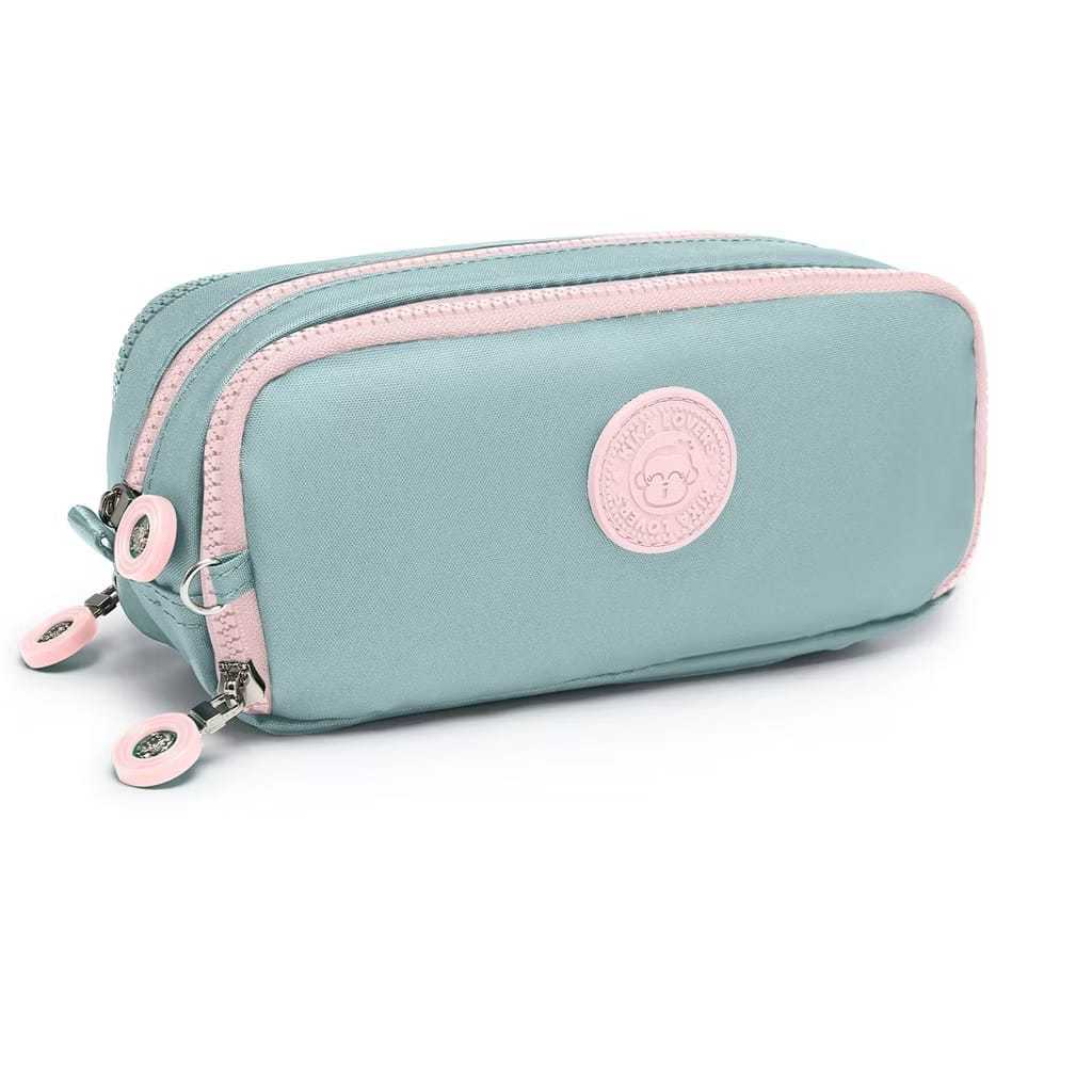 Estojo Escolar Triplo Tactel Metalizada Com Chaveiro Da Kika em Oferta na Shopee