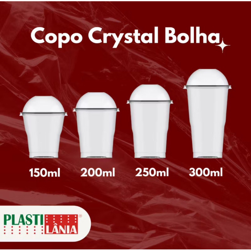 Copos Crystal Bello Com Tampa Bolha Sem Furo  200mL e 250mL  Copo Felicidade para Doces