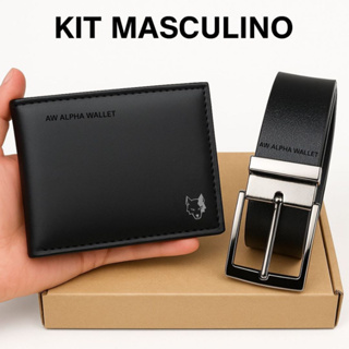 Kit Acessórios Masculino Carteira Masculina + Cinto Couro Sintético Com Caixa Elegante em Oferta na Shopee