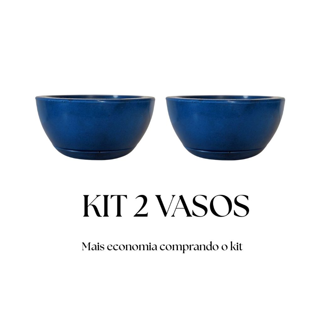Imagem Kit 2 Vasos de Planta Decorativo Bacia Redonda N1 Luxo Polida Lisa com Prato Coletor