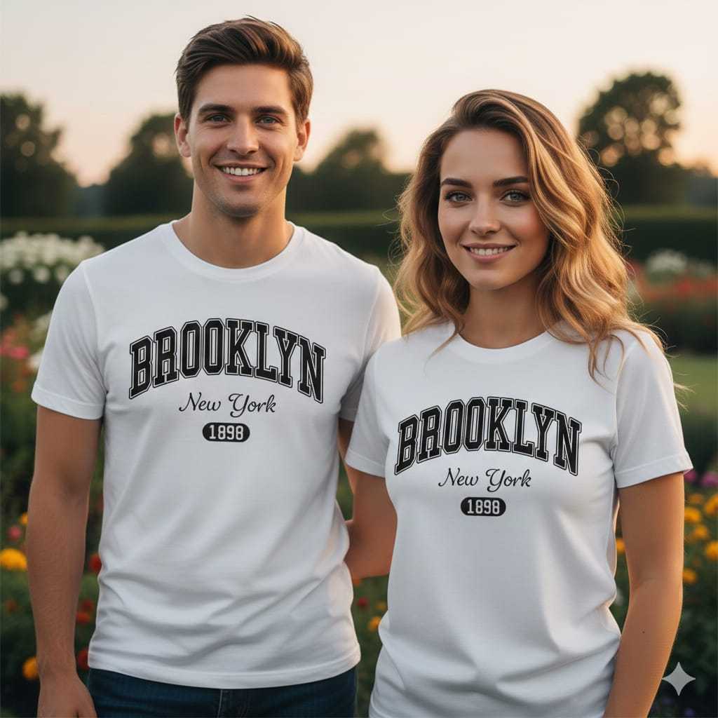 Camiseta Branca unissex Casal Estampada Los angeles Streetwear Estilosa Confortável Oversaized Brooklyn