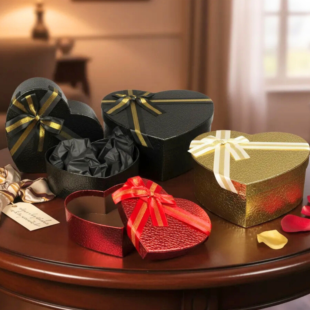 Kit 3 caixas para presente Formato Coração de luxo com laço em Oferta na Shopee