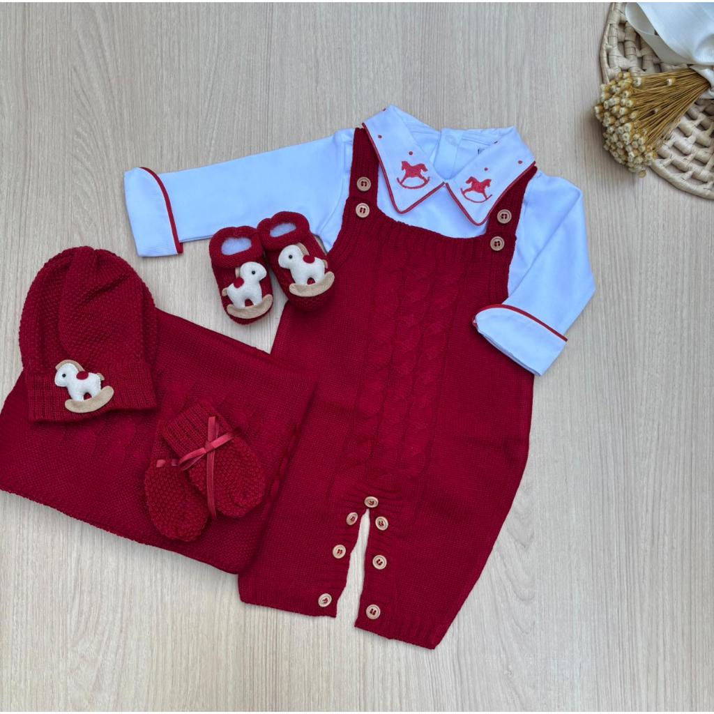 Saída Maternidade Cavalinho 6 Peças Kit Completo Tricot Menino Tam P