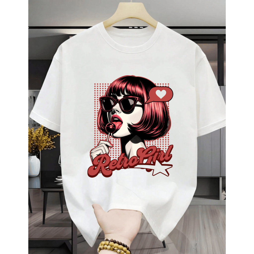 Camiseta Básica Personalizada Oversized Girl Pin-up Feminina Estilo Tumblr Despojada