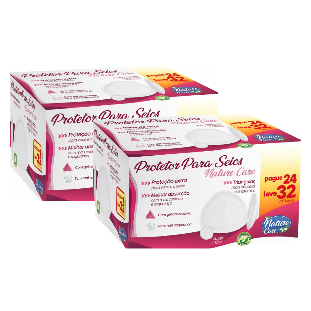 Kit 2 Caixas Absorvente Protetor para Seios Nature Care com 32 Unidades Confortável e Anatômico