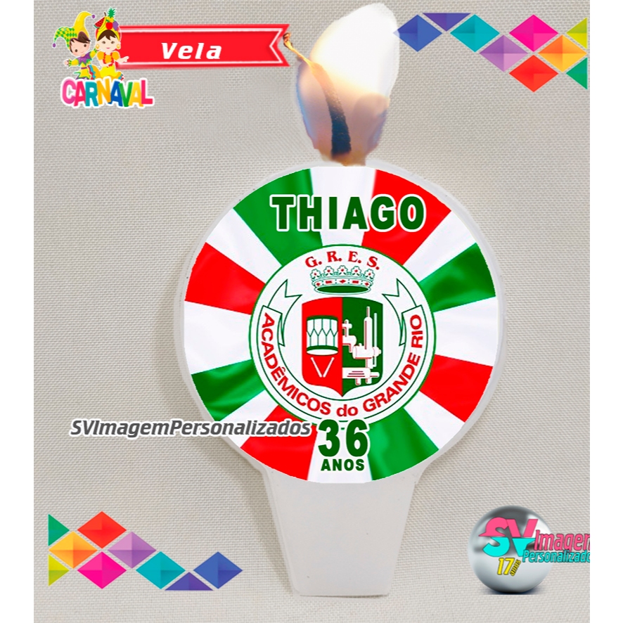 Festa Escola de Samba Grande Rio Vela de Aniversário Personalizada para Decoração Bolo Carnaval 2026