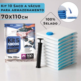 Kit Saco à Vácuo 70X110 Com ou Sem Bomba Organizador Hermético Guarda Roupa Organização Mala Edredom em Oferta na Shopee