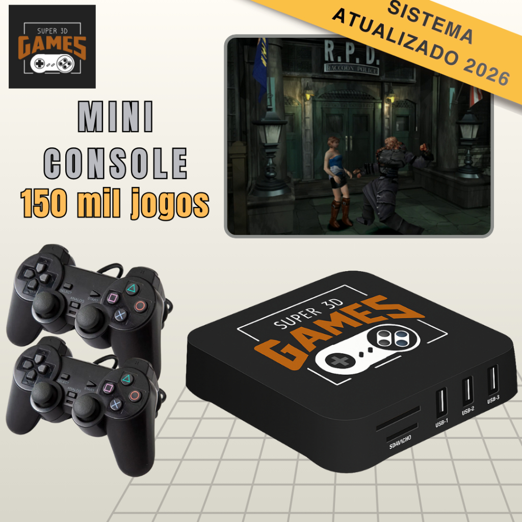 Super Console Retro Game Classico 150 mil jogos Super 3D Games com 2 Controles em Oferta na Shopee