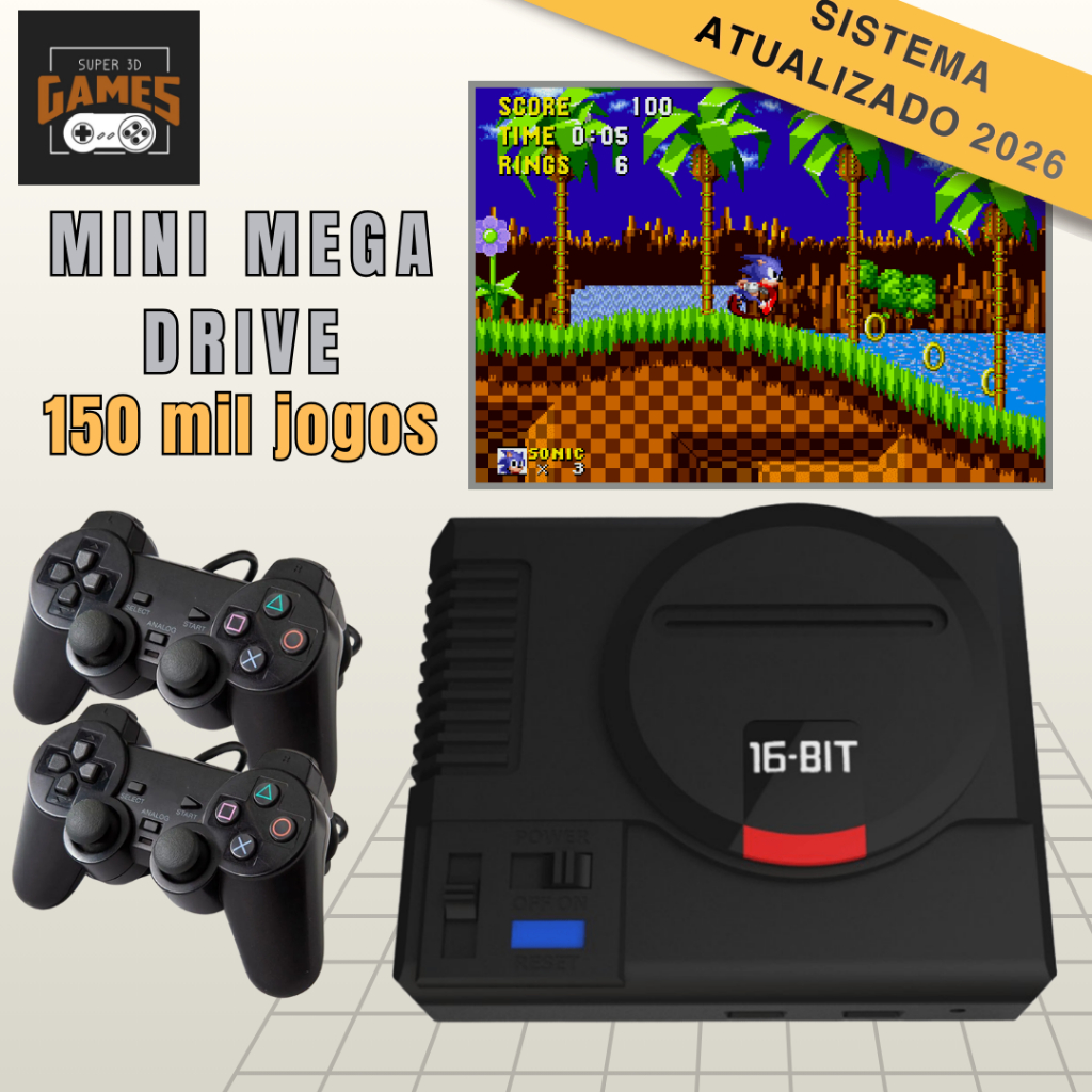 Mini Console Mega Drive Super 3D Games com 150 mil Jogos Retro e 2 Controles - Super 3D Games