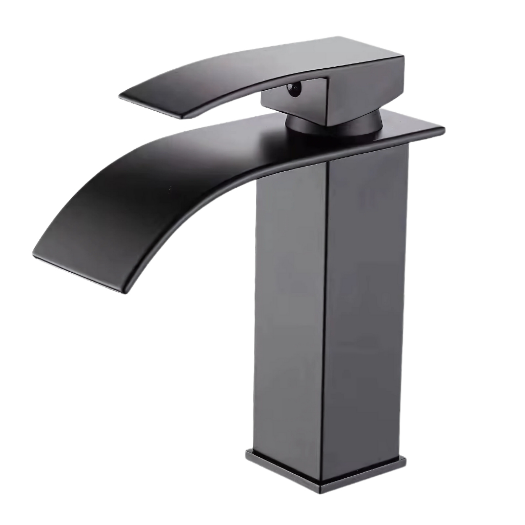 Torneira Banheiro de Luxo Crevo Cascata Inox Misturador Monocomando Bica Baixa Quente e Frio Preto Fosco Com Mangueira