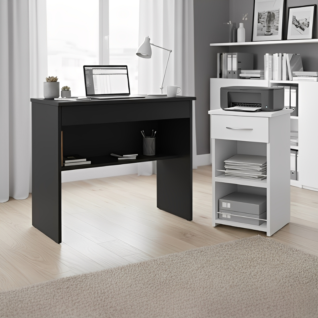 KIT Mesa Multiuso com 1 Gaveta + Armário Integrado Ideal para Estudos Trabalho Sala Home Office MDP