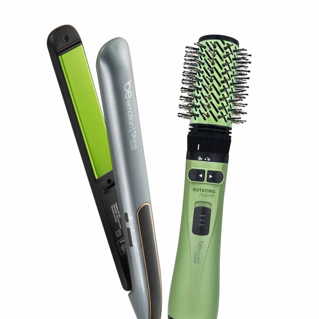 Escova Secadora e Modeladora Rotating Nutrah e Prancha de Cabelo Shine Nutrah Polishop Bivolt em Oferta na Shopee