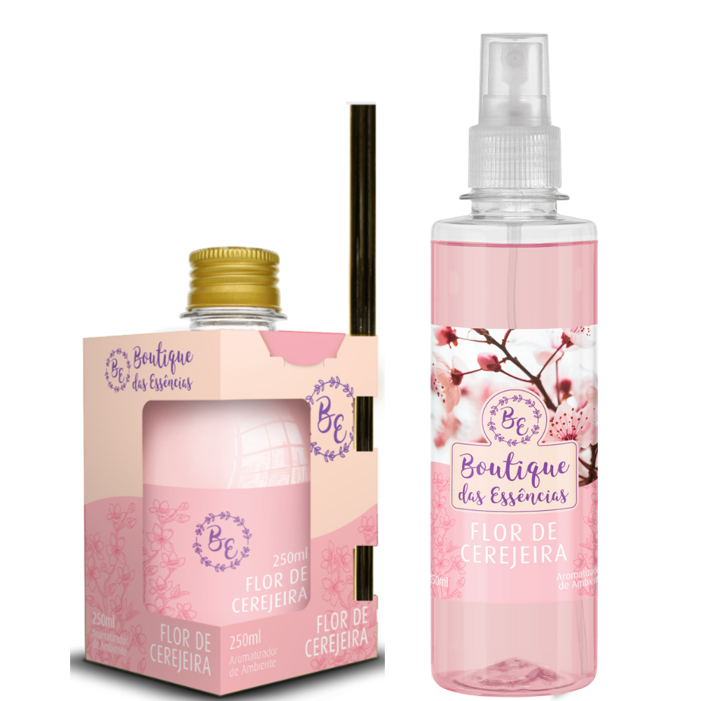 KIT FLOR DE CEREJEIRA - Aromatizador de Ambiente 250ml + Spray 250ml