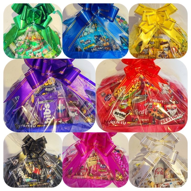 Cesta Festa das Cores Amigo Secreto, amigo chocolate, cesta colorida.com guloseimas em Oferta na Shopee