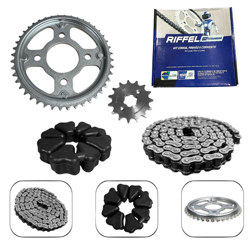 Kit Transmissão Relação + Coxim P/Moto Honda Cg 150/160 Titan/Fan/Start/Cargo
