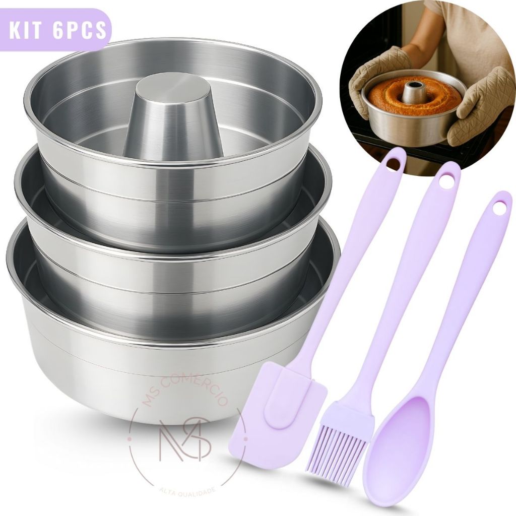 Conjunto de Formas de Bolo Assadeira  Redonda Suiça e Pudim 6pcs em Oferta na Shopee